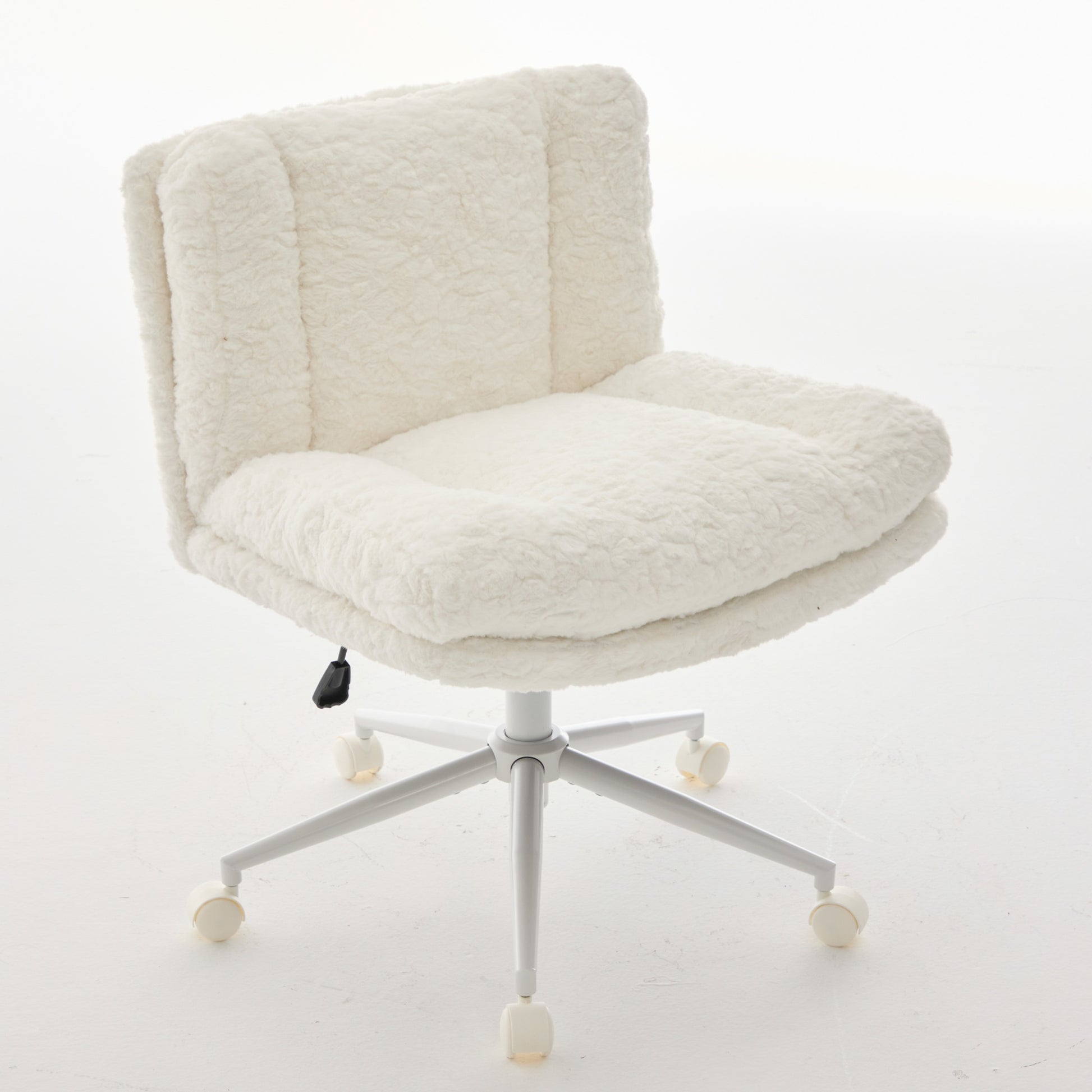 W26.4 Inch Wider Seat Office Chair,Artificial Rabbit Hair Home Office Chair With Metal Base,Adjustable Desk Chair Swivel Office Chair,Vanity ChairCream