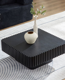 31.5 Inch Modern Handcraft Drum Coffee Table Square Coffee Table For Living Room,Small Wooden Coffee Table With Sturdy MDF Pedesta,Black Color