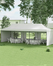 9.5' x 28' Pop Up Canopy Tent, Instant Tent for Parties, Height Adjustable, with Carry Bag and Sand Bags