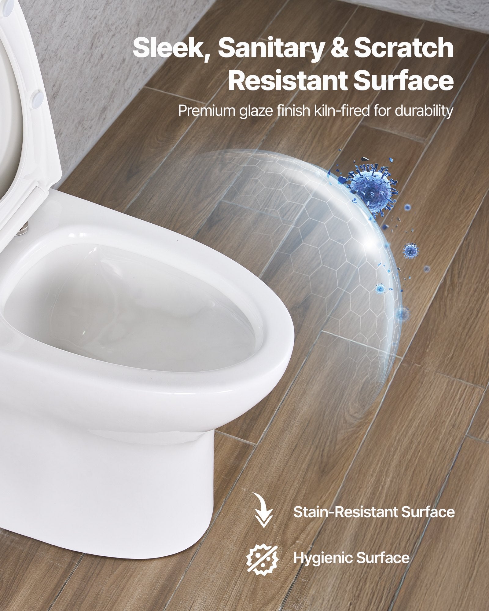One-Piece Elongated Toilet – Vortex Dual Flush 1.0/1.28 GPF, Skirted Easy-Clean Design, Standard Height (White & Silver, 12" Rough-In)