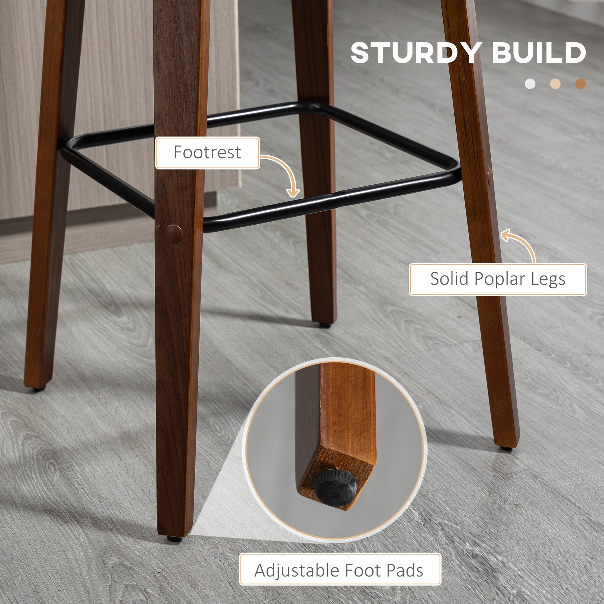 Bar Height Bar Stools, PU Leather Swivel Barstools With Footrest And Tufted Back, Set Of 2, Black