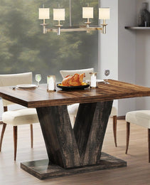 47-Inch Dining Table For 4, Black Kitchen Dinner Table With Heavy Duty Pedestal, Farmhouse Wooden Eating Table
