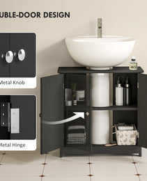 Pedestal Sink Storage Cabinet, Bathroom Sink Cabinet with U-Shape Cut-Out and Adjustable Shelf, Black
