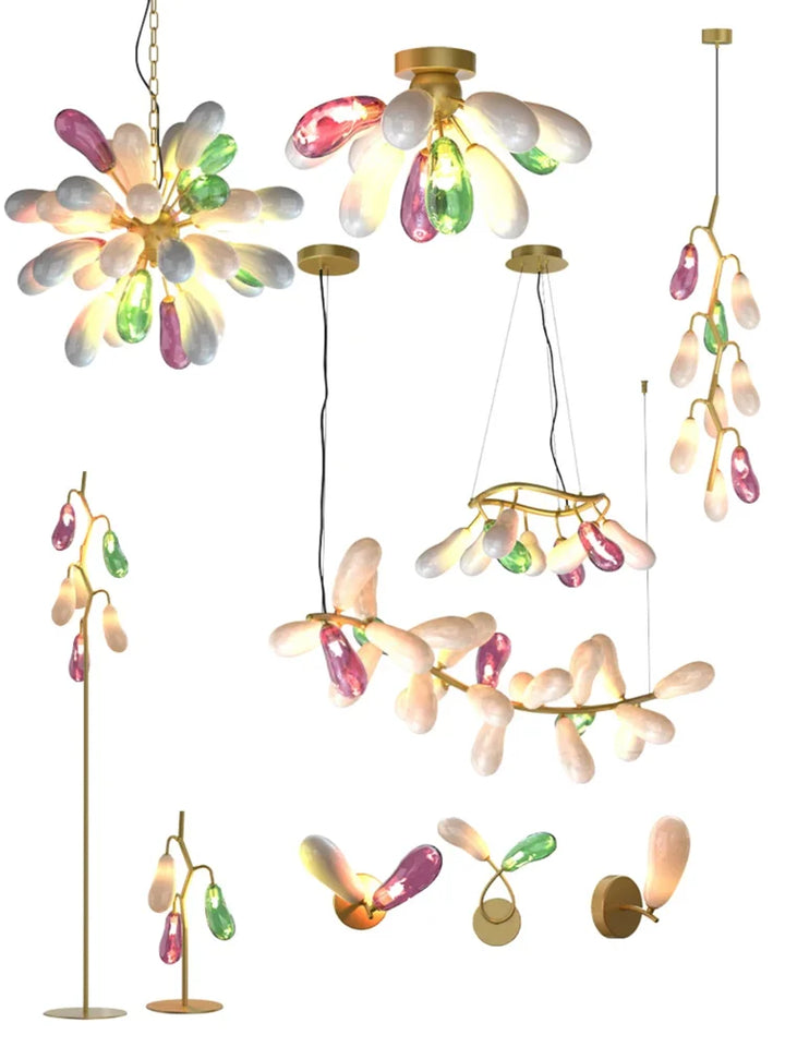 French Colorful Teardrop Chandelier Macaron Glass Ceiling Pendant Light for Living Dining Room Bedroom Kids Room Decor Lighting