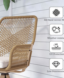 Patio Swivel Chairs Set Of 2, Rattan Patio Dining Chairs With Soft Cushions For Backyard, Lawn, Porch, Or Garden, Khaki