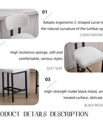 Bar Stools Set Of 2, 26 Inch Modern Upholstered Fabric Counter Height Barstools, Kitchen Island Chairs With Black Metal Legs For Dining Room Kitchen Island Bar