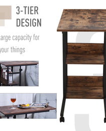 Mobile Nightstand Adjustable 3-Tier C-Shaped Side Table With Casters