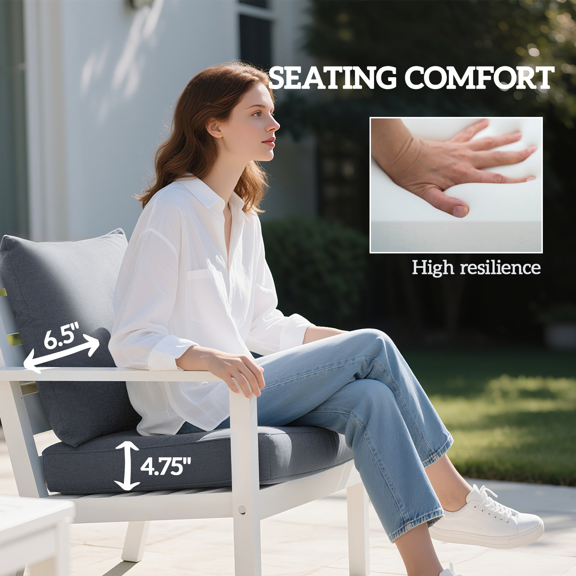 4 Patio Chair Cushions with Seat & Backrest, Fade Resistant Seat Replacement Cushion Set, Gray