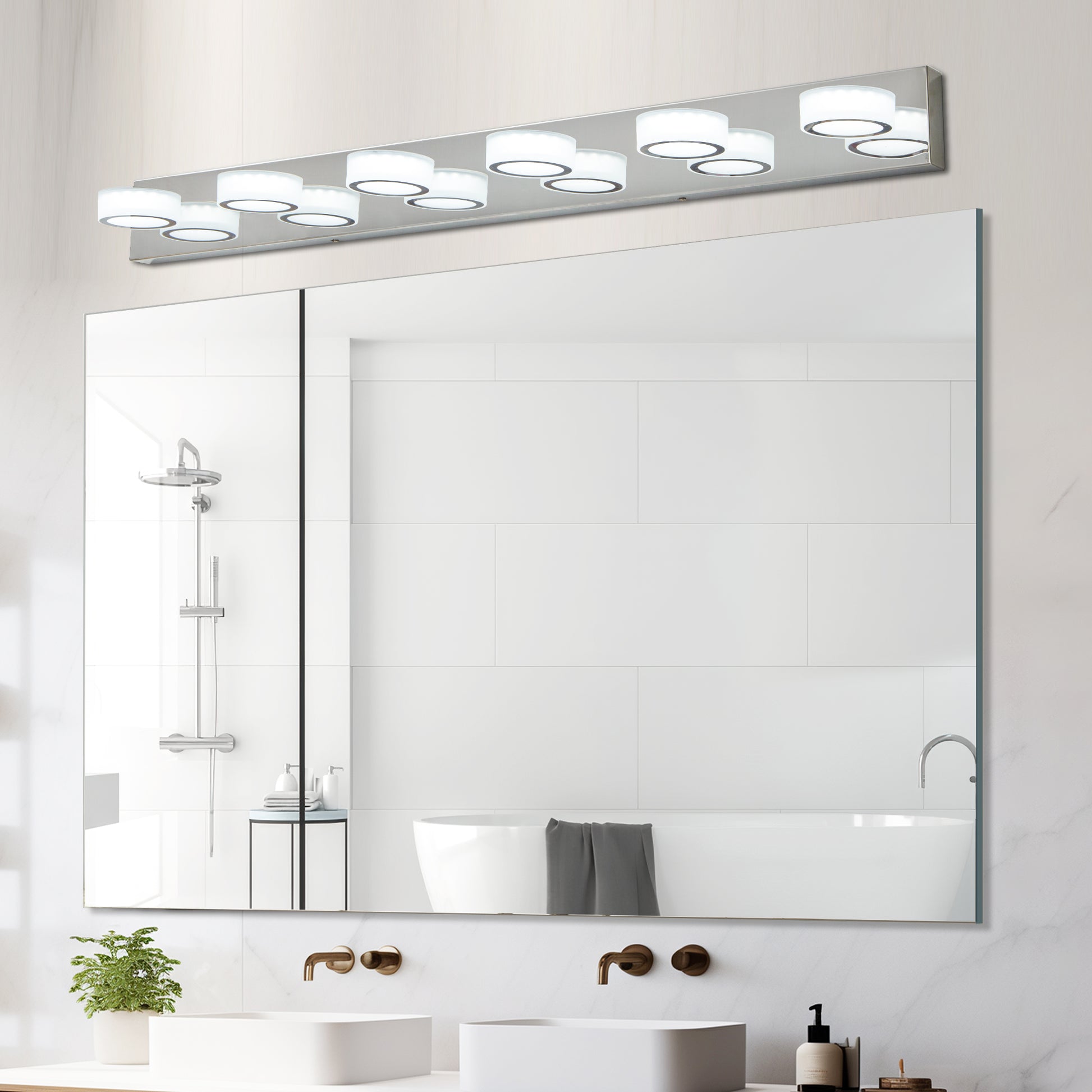 45 Modern 6-Light LED Vanity Light, Sleek Chrome Bathroom Wall Light Fixture For Mirror, Shower, And Bathroom Decor