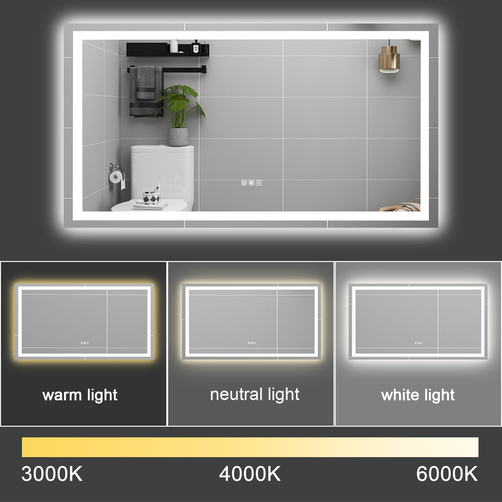 60  X 32  LED Bathroom Mirror With Anti-Fog And Touch Sensor - Modern Frameless Lighted Wall Mirror For Bathroom Vanity, Shower Room, Or Dressing Area