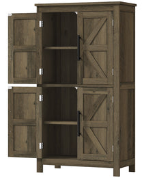 Bathroom Floor Storage Cabinet, Farmhouse Bathroom Cabinet with 4 Doors and Adjustable Shelf, Brown