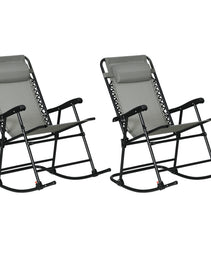 Outdoor Rocking Chair Set of 2, Patio Folding Lawn Rocker Set with Headrests for Yard, Patio, Deck, Backyard, Gray