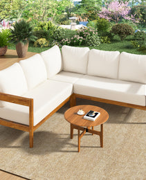 U-Style Acacia Solid Wood Patio Furniture Set  Outdoor Patio Conversation Furniture Set With 6 Soft Seat Cushions And Backpack   All Weather Outdoor Patio Sofa With Arc Frame  For Backyard  Garden.
