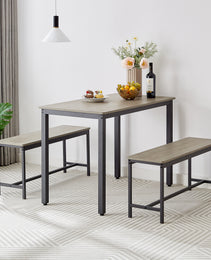 Dining Table Set, Bar Table With 2 Dining Benches, Kitchen Table Counter With Chairs, Industrial For Kitchen Breakfast Table, Living Room, Party Room, Grey And Black,43.3inL X 23.6inW X 29.9inH
