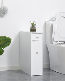 Bathroom Floor Organizer, Freestanding Space-saving Narrow Storage Cabinet, Bathtub Toilet Paper Holder With Drawers, White.