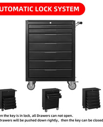 7-Drawer Rolling Tool Chest Cabinet, Large Capacity Metal Tool Box With Wheels And Cylinder Locking, Roll Around Storage Organizer Tool Cart For Garage, Warehouse, Work Shop - Black