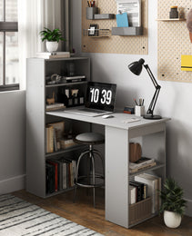 Compact Computer Desk with 6-Tier Storage Shelves, Writing Table Workstation with Bookshelf for Home Office, Gray