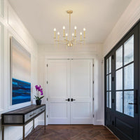 Modern Farmhouse Gold Chandeliers for Dining Room Light Fixture, 8-Light Metal Candle Chandeliers Lighting for Living Room Staircase Foyer Entryway Bedroom