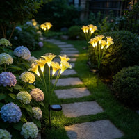 Solar Lily Flower Garden Stake Lights, Warm White IP65 Waterproof  Pathway Lights for Wedding Party Outdoor Patio Yard Decor