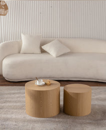 Nesting Coffee Table Set Of 2 Round Wooden Coffee Tables Circle Modern Table For Small Space Living Room Bedroom Accent End Side Table