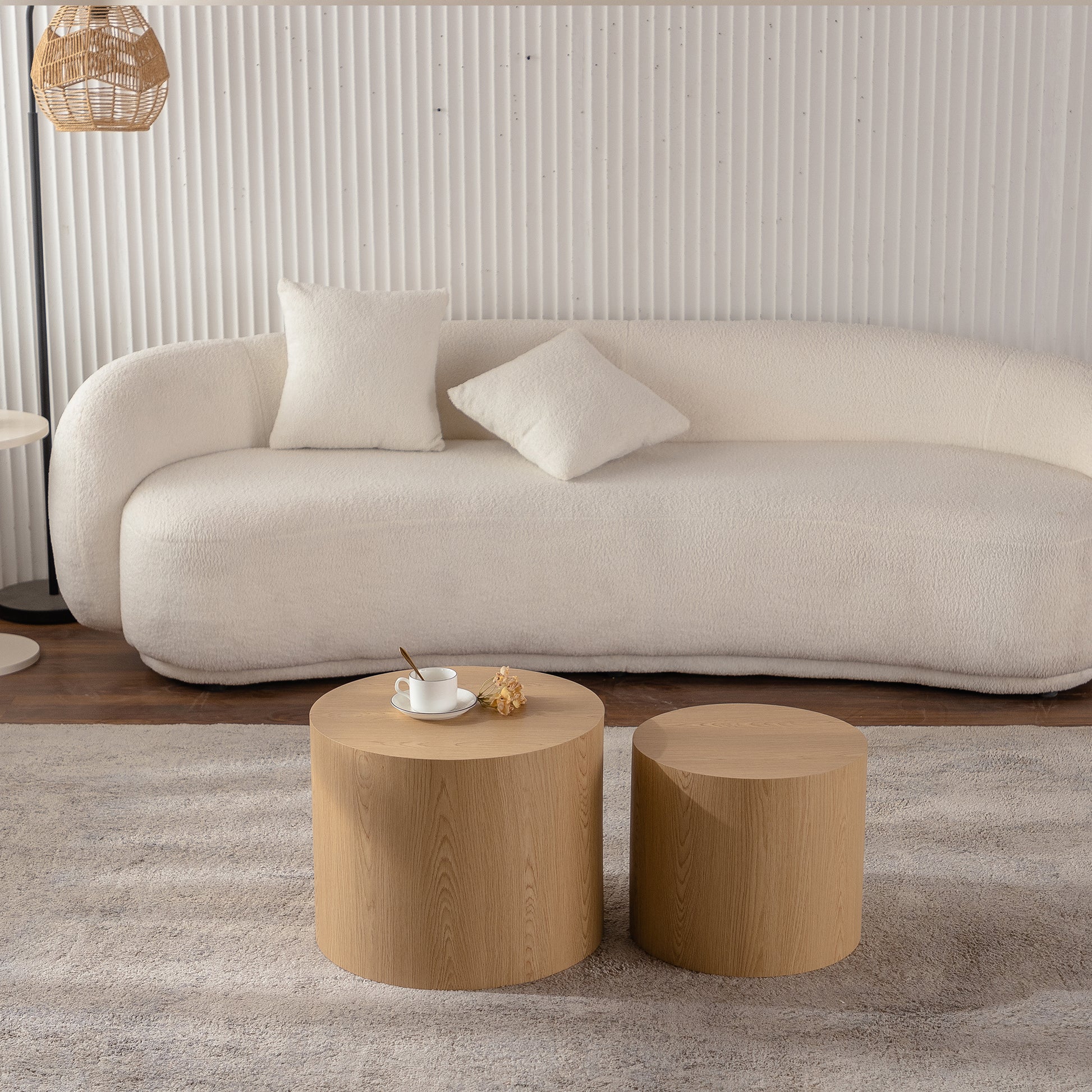 Nesting Coffee Table Set Of 2 Round Wooden Coffee Tables Circle Modern Table For Small Space Living Room Bedroom Accent End Side Table