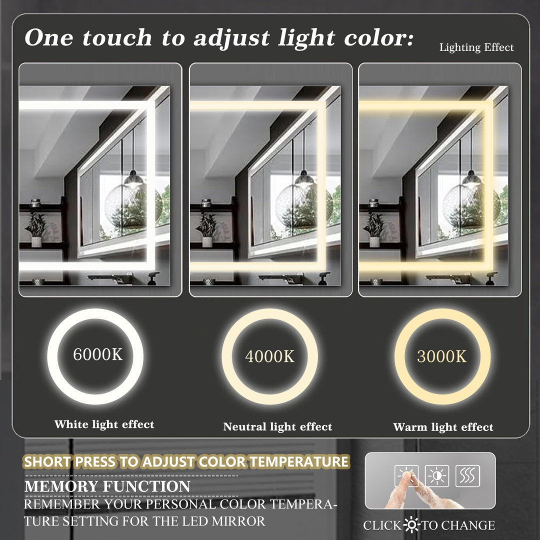 72  X 36 LED Bathroom Mirror With Anti-Fog And Touch Sensor -Modern Frameless Lighted Wall Mirror For Bathroom Vanity, Shower Room, Or Dressing Area
