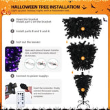 6 FT Pre-lit Upside Down Artificial Christmas Tree, Black Halloween Tree With 250 Purple Lights And Pumpkin & Skull Ornaments - CJDS - FC