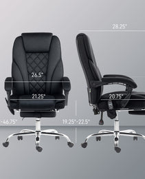 Massage Office Chair, Heated Reclining Computer Chair With Adjustable Height And Footrest, Black