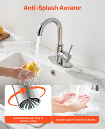 Single Handle Sink Faucet, Kitchen Faucet Brushed Nickel Single Handle, Kitchen Water Faucets With Anti-Splash Aerator, Suitable For Bathroom, RV, Bar Sink, Public Restroom, High Arc Spout