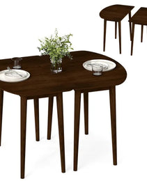 45" Extendable Dining Table Set, 2 Half-Round Tables Convertible To Oval For 4-6 People Walnut