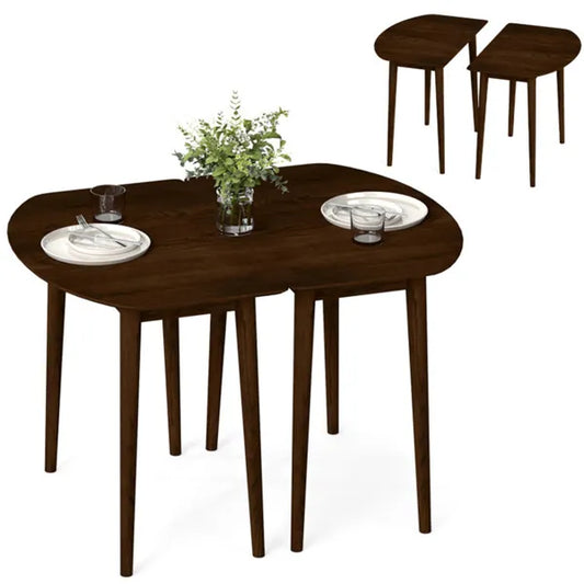 45" Extendable Dining Table Set, 2 Half-Round Tables Convertible To Oval For 4-6 People Walnut