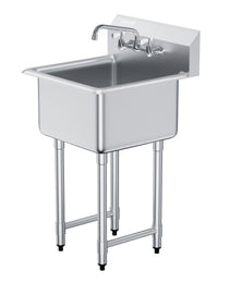 Stainless Steel Prep & Utility Sink – Commercial Single Bowl Free-Standing Station with Faucet & Adjustable Legs