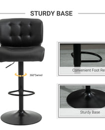 Bar Height Bar Stools Set of 2 with Adjustable Seat, Adjustable Swivel Barstools with Thick Padded Cushion and Metal Footrest for Home Bar, Black