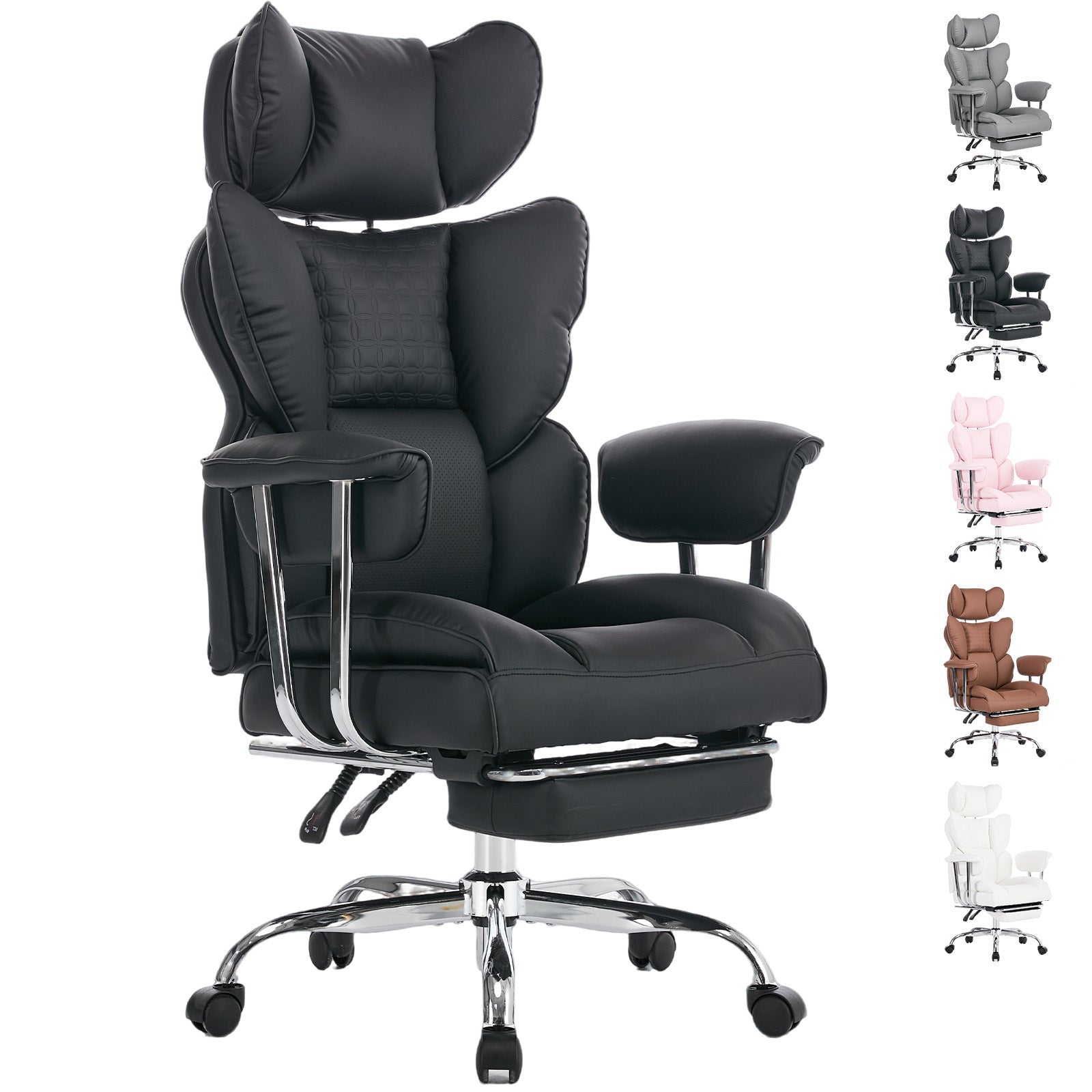 Large-sized High-back Office Chair - 350 Pounds, Anti-scratch PU Leather Executive Office Desk Chair, With Footrest, Reclining Computer Chair