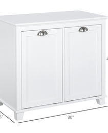 Dual Tilt out Laundry Hamper Cabinet, Bathroom Storage Cabinet with 2-Compartment Hamper, Modern Bathroom Floor Cabinet for Washroom, White