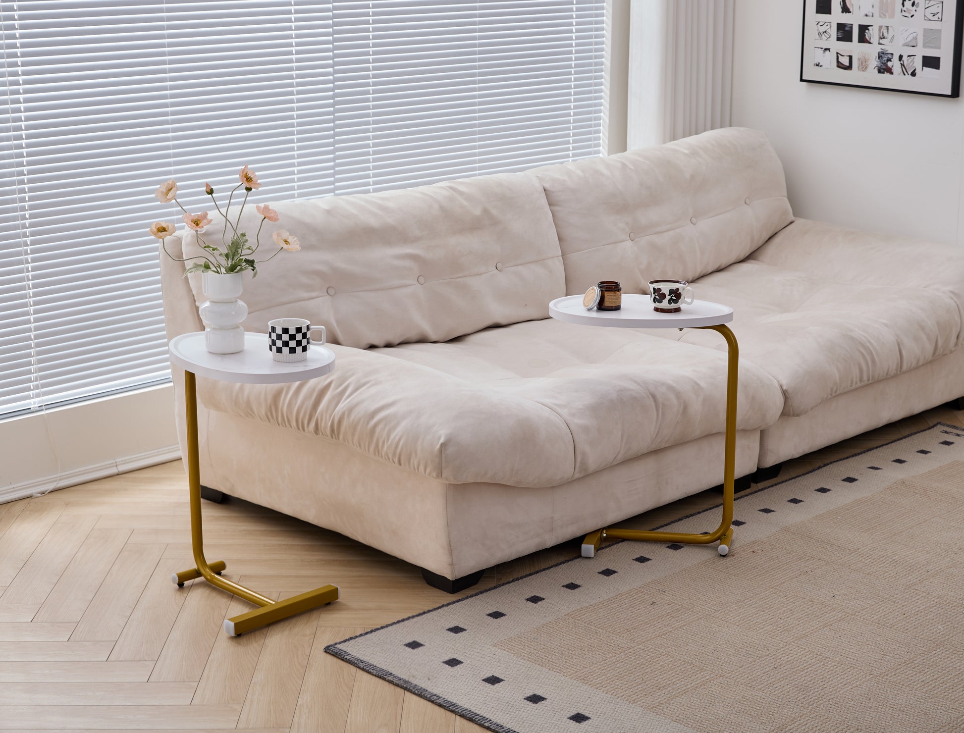 2-pieces White C-shaped Side Table, C Shaped End Table, Side Table For Couch And Bed, Small Side Table For Small Spaces