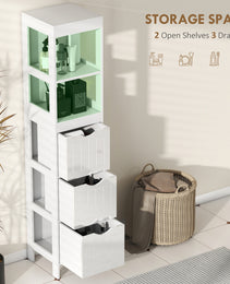 Narrow Bathroom Storage Cabinet, Bathroom Cabinet with 3 Drawers & 2 Open Shelves, Slim Bathroom Floor Cabinet, White