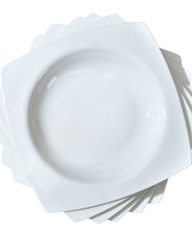 6-piece Set Of White Bone China 9.5-inch Square Soup Plate