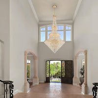 Extra Large High Ceiling Chandelier, Gold Modern Crystal Chandeliers Luxury Foyer Entrance Chandeliers for Staircase Villa Lobby Living Room, K9 Crystal Raindrop Light Fixture H91” X W47”