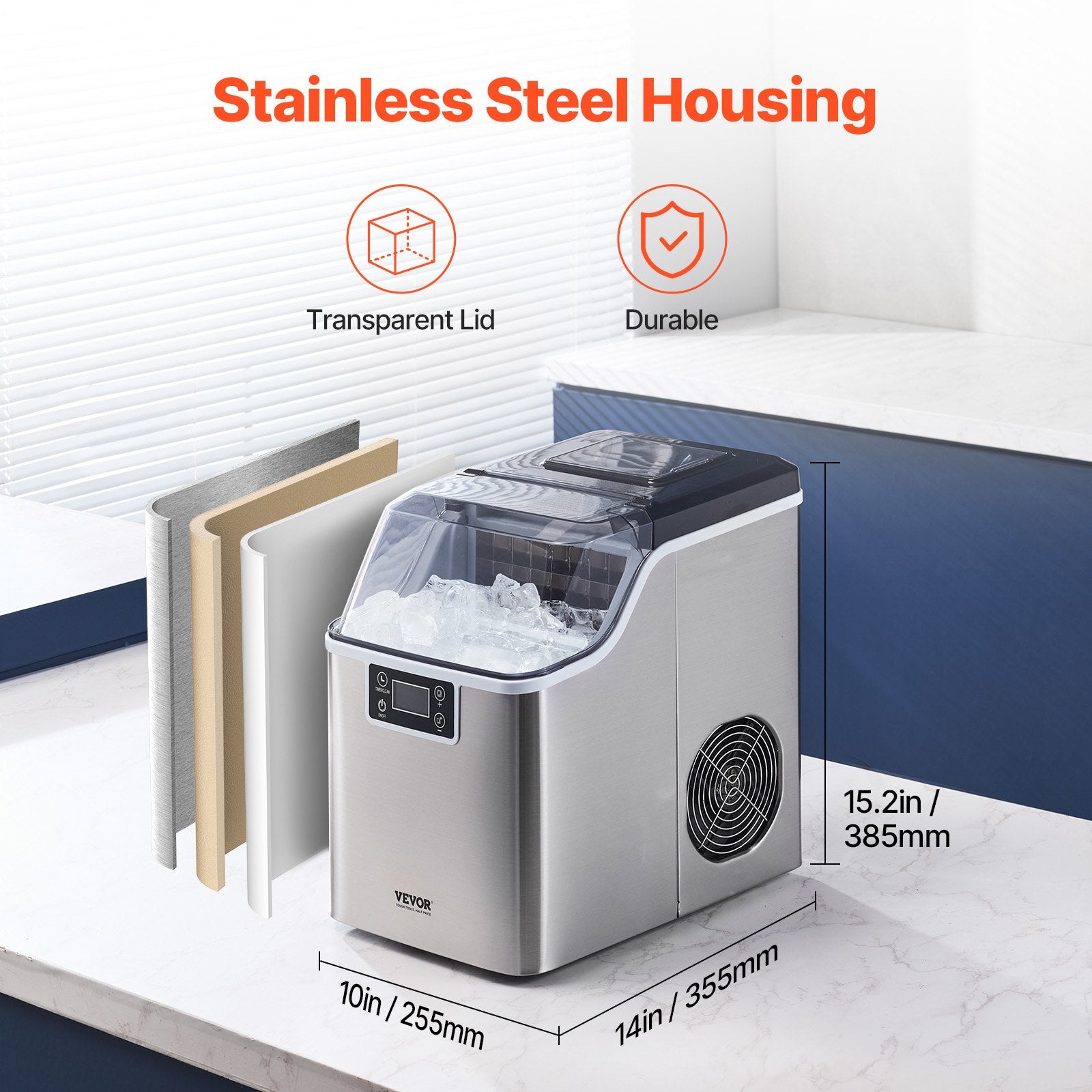 Portable Countertop Ice Maker 45Lbs/24H Self-Cleaning With Scoop Basket Home Bar