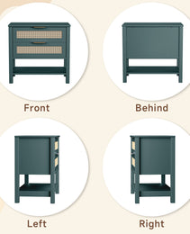 Rattan Nightstand With 2 Drawers And Storage Shelf Boho Bedside Narrow Side Table For Bedroom