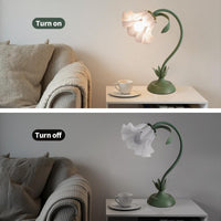 Newaonasen Flower Table Lamp Cute Lily Desk Lamp Bedside Night Light -Green