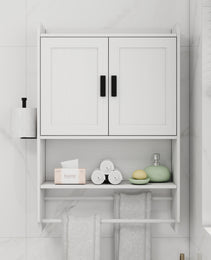 Bathroom Wall Cabinet With Doors,Adjustable Shelf,Towel Bar And Paper Holder, Over The Toilet Storage Cabinet, Medicine Cabinet For Bathroom-White