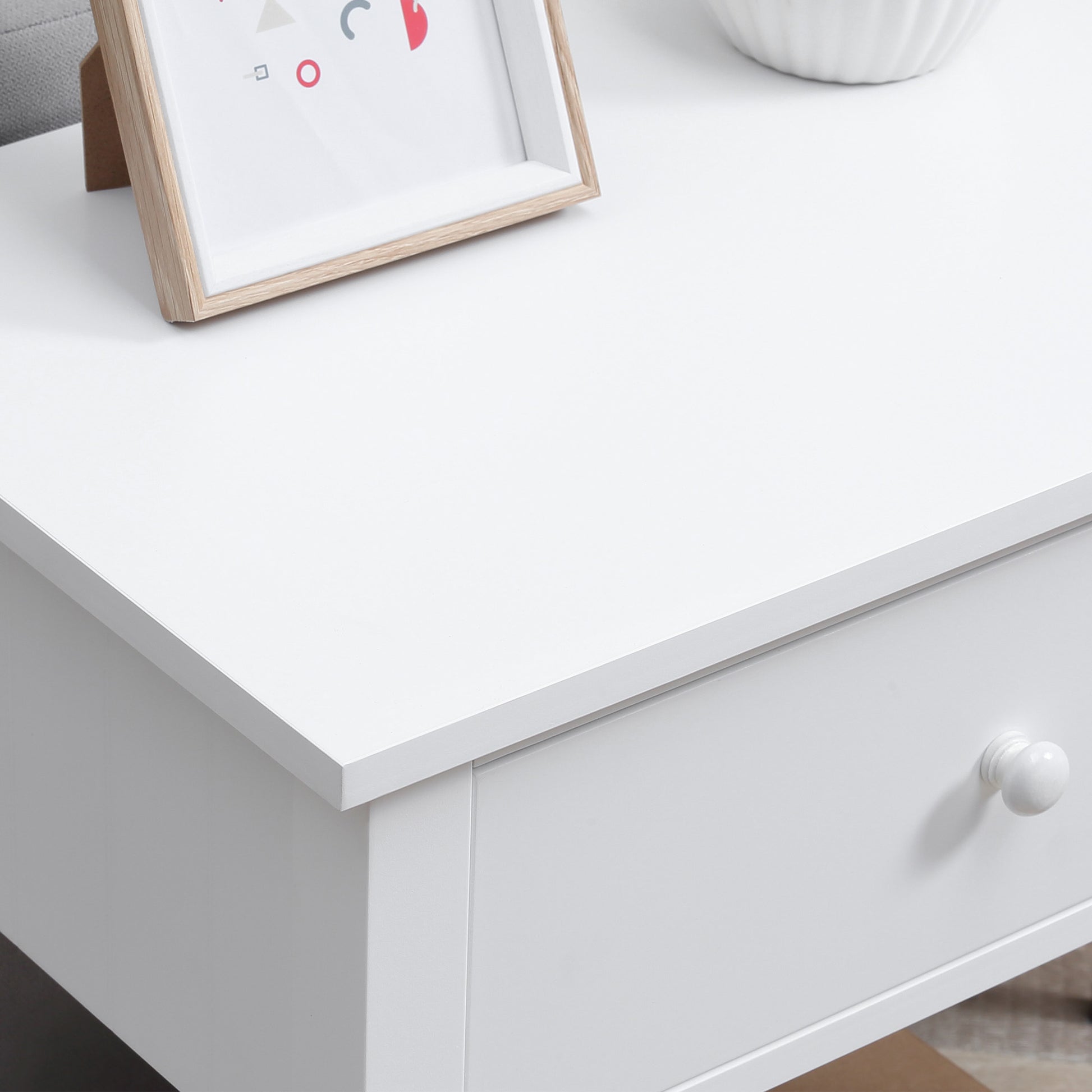 End Table, 2-tier Side Table With Drawer And Storage Shelf, Modern Side Table For Living Room, White