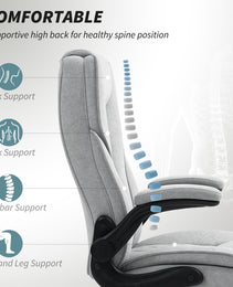 Executive Office Chair, Desk Chair with Flip-up Armrest, Diamond Fabric Computer Chair for Home Office, Gray