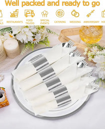 50 Pack Pre Rolled Rose Gold Plastic Silverware Set,Wrapped Plastic Cutlery Set With Napkin Include 50 Forks,50 Spoons,50 Knives And 50 Black Napkins For Party, Wedding