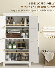 Bathroom Floor Storage Cabinet, Farmhouse Bathroom Cabinet with 4 Doors and Adjustable Shelf, White