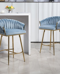 26 Counter Height Bar Stools Velvet Kitchen Island Counter Bar Stool With Hand- Wave Back,golden Chromed Base And Footrest
