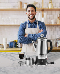 12-Cup Electric Percolator Coffee Pot, 304 Stainless Steel Coffee Percolator With Keep Warm Function & Heat-Resistant Handle, Classic Coffee Maker, Quick Brew & Easy-Pour Spout, Silver