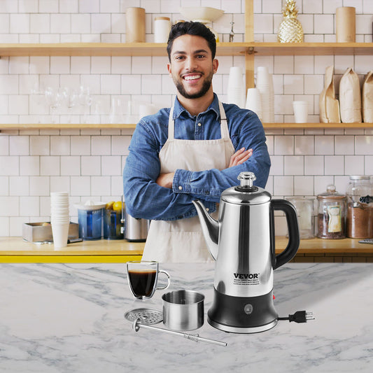 12-Cup Electric Percolator Coffee Pot, 304 Stainless Steel Coffee Percolator With Keep Warm Function & Heat-Resistant Handle, Classic Coffee Maker, Quick Brew & Easy-Pour Spout, Silver